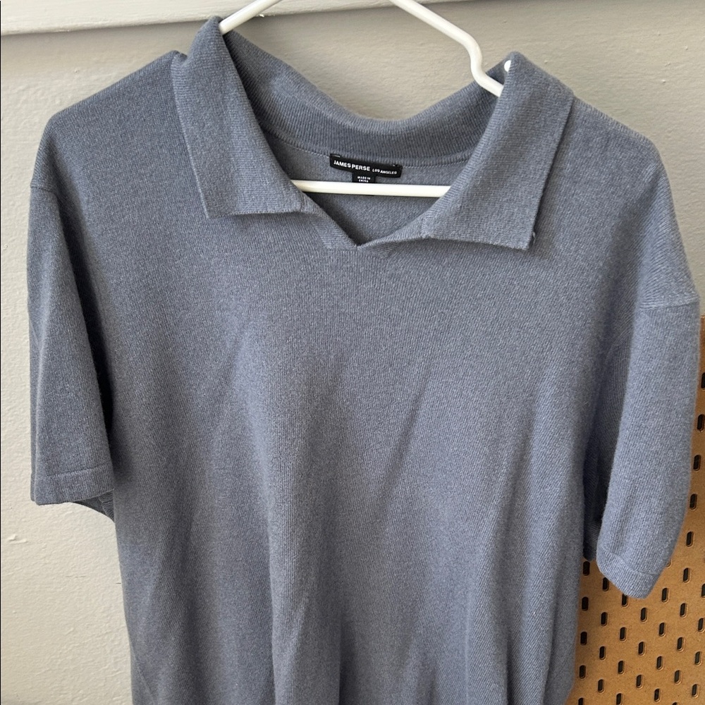 James Perse Men's Recycled 100% Cashmere Short-Sleeve Polo in Slate Gray